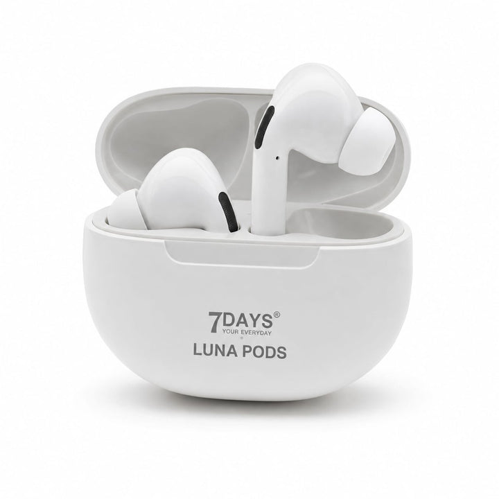 7DAYS Luna Pods white wireless TWS earbuds with charging case