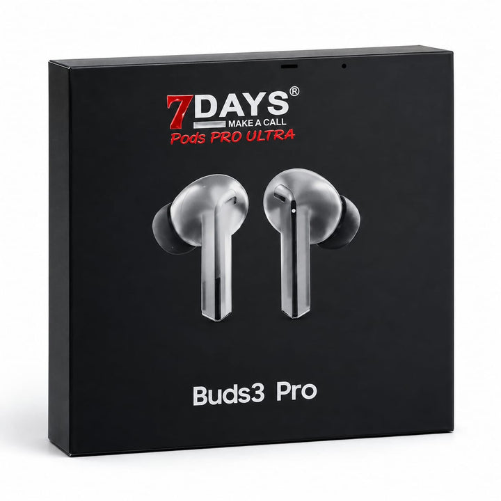 7Days Buds3 Pro black TWS wireless earbuds with charging case