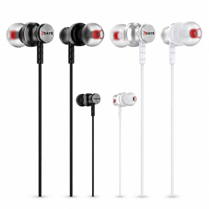 7Days M1 Metal Series wired earphones with microphone and 3.5mm audio jack in white and black