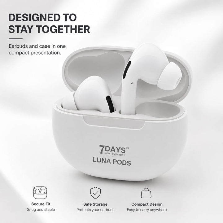 7DAYS Luna Pods white wireless TWS earbuds with charging case
