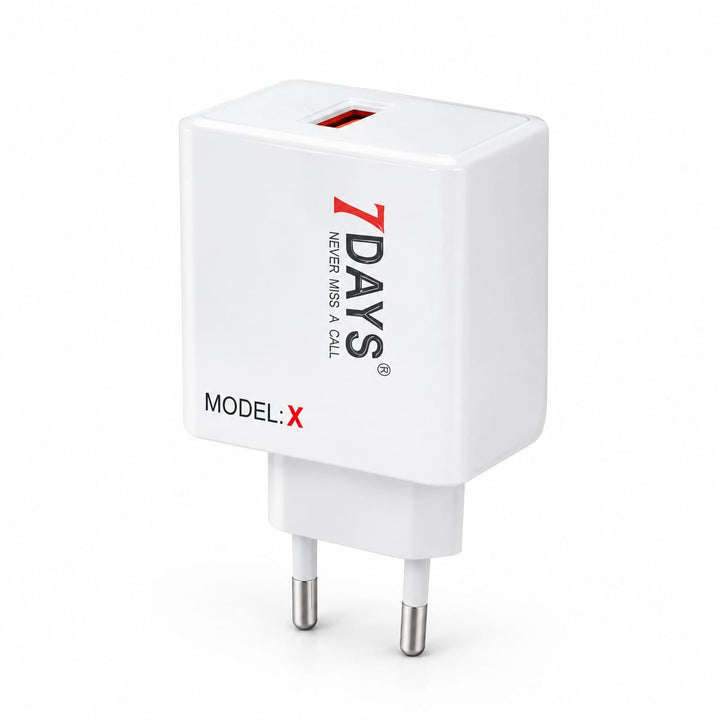 7Days Model X 80W GaN fast charger with USB-A to Type-C cable in white