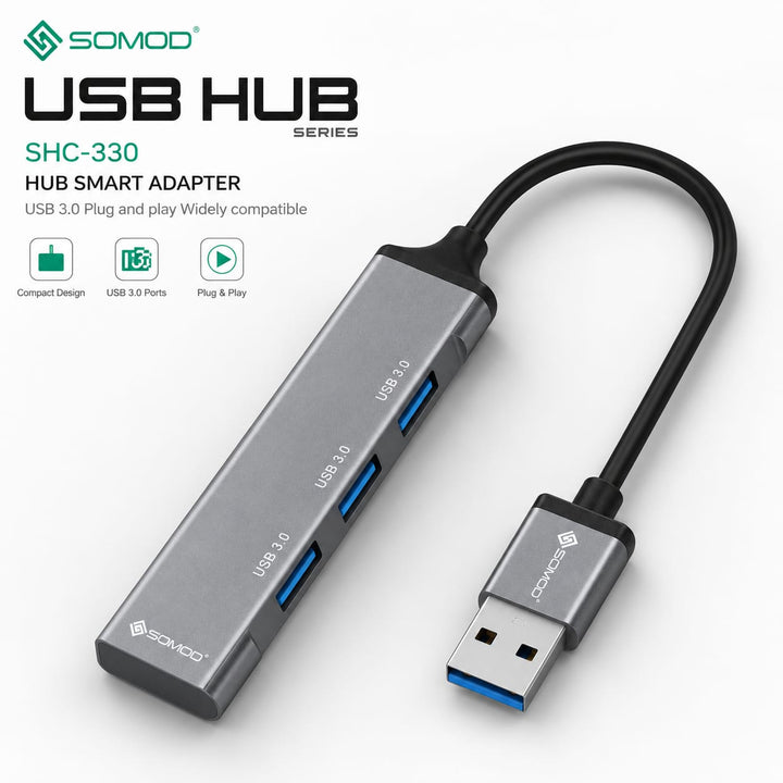 SOVO SHC-330 USB 3.0 4-port hub with Type-A connector in grey