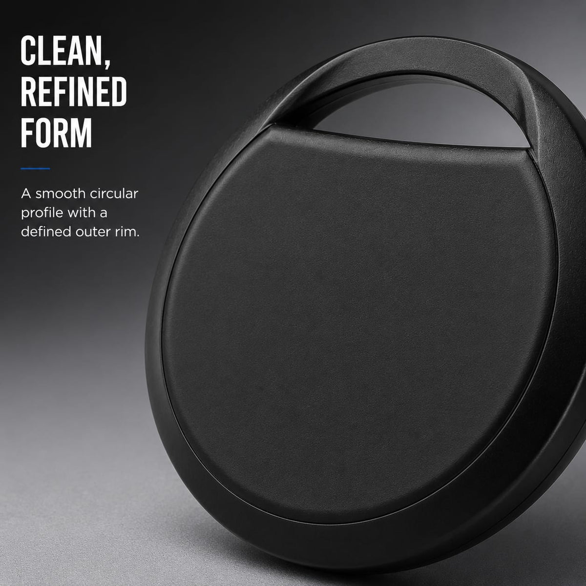 Black Android Smart Tag Tracker with integrated keyring loop for Google Find Hub