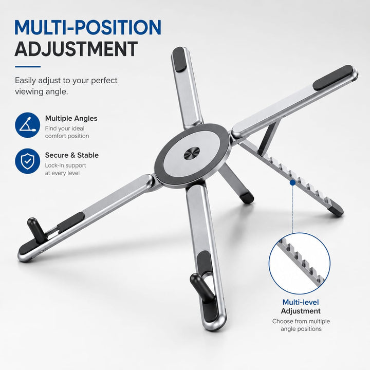 3-in-1 adjustable aluminum laptop stand with magnetic phone holder for laptop tablet and smartphone