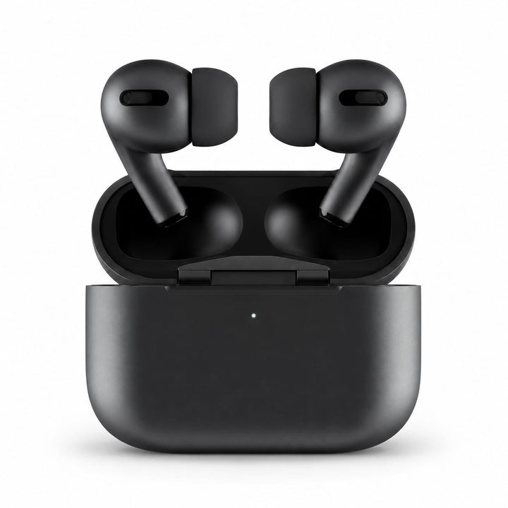 Black AirPods Pro style TWS wireless earbuds with charging case