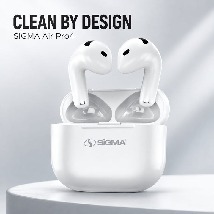 SIGMA Air Pro4 wireless earbuds with portable charging case
