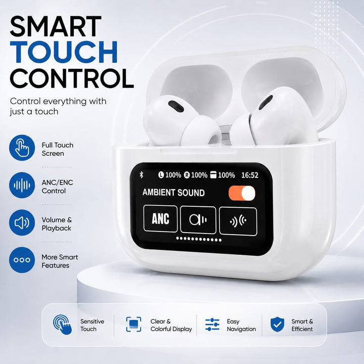 A9 Pro Smart LED Display Wireless Earbuds with ANC ENC and Touch Screen Charging Case1
