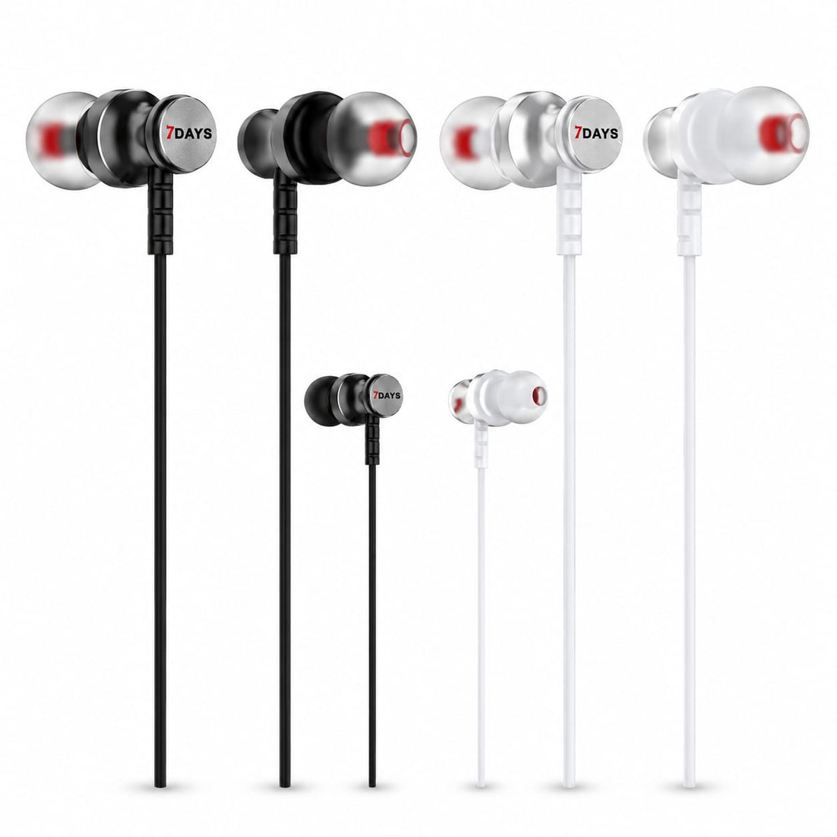 7Days M1 Metal Series wired earphones with microphone and 3.5mm audio jack in white and black